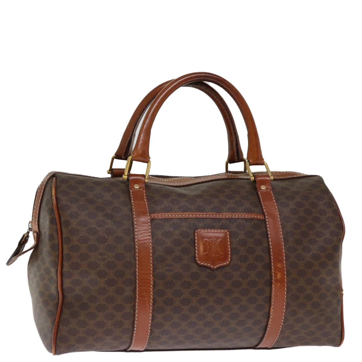 Luxury CELINE Macadam Canvas Boston Bag PVC Leather Brown  76021