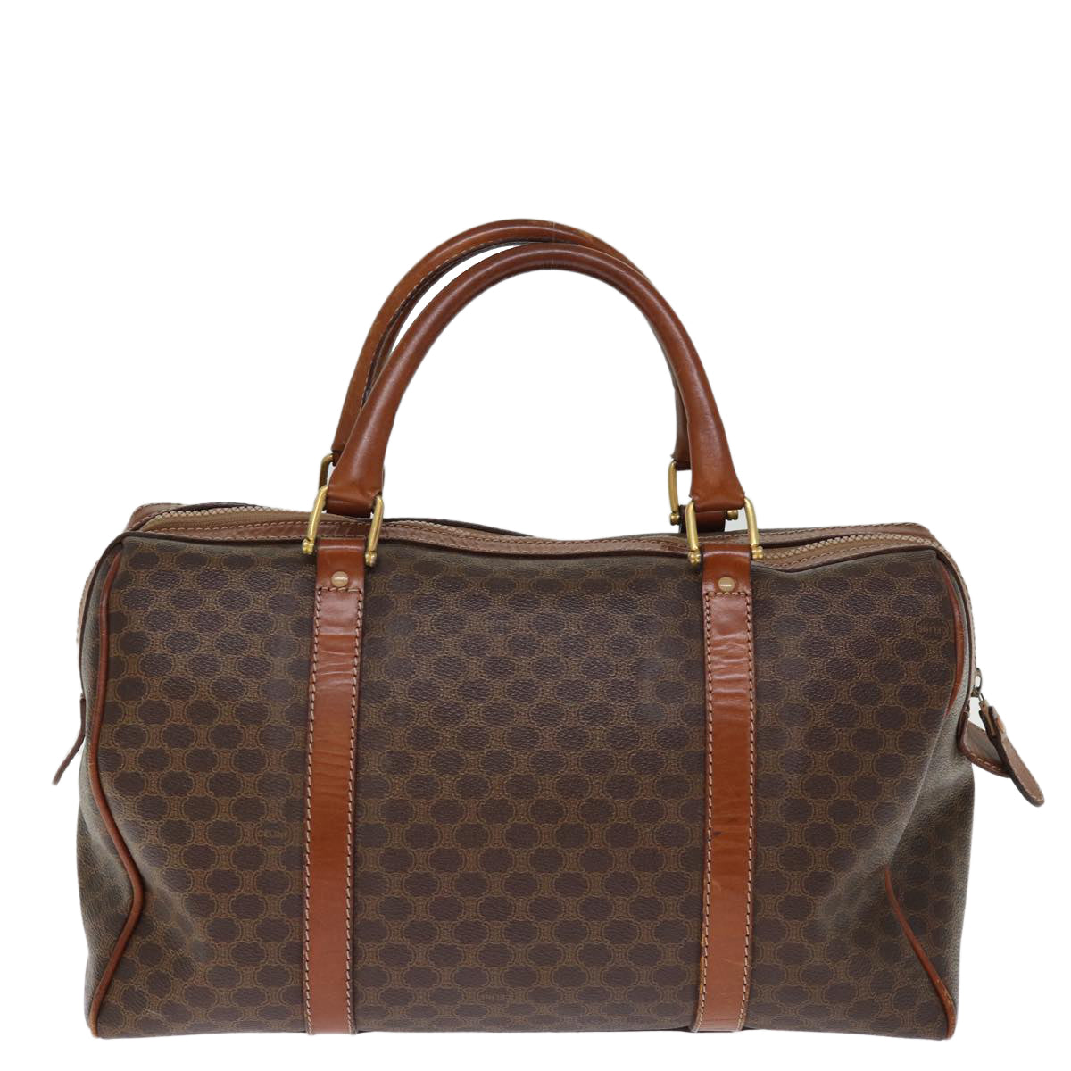 Luxury CELINE Macadam Canvas Boston Bag PVC Leather Brown  76021