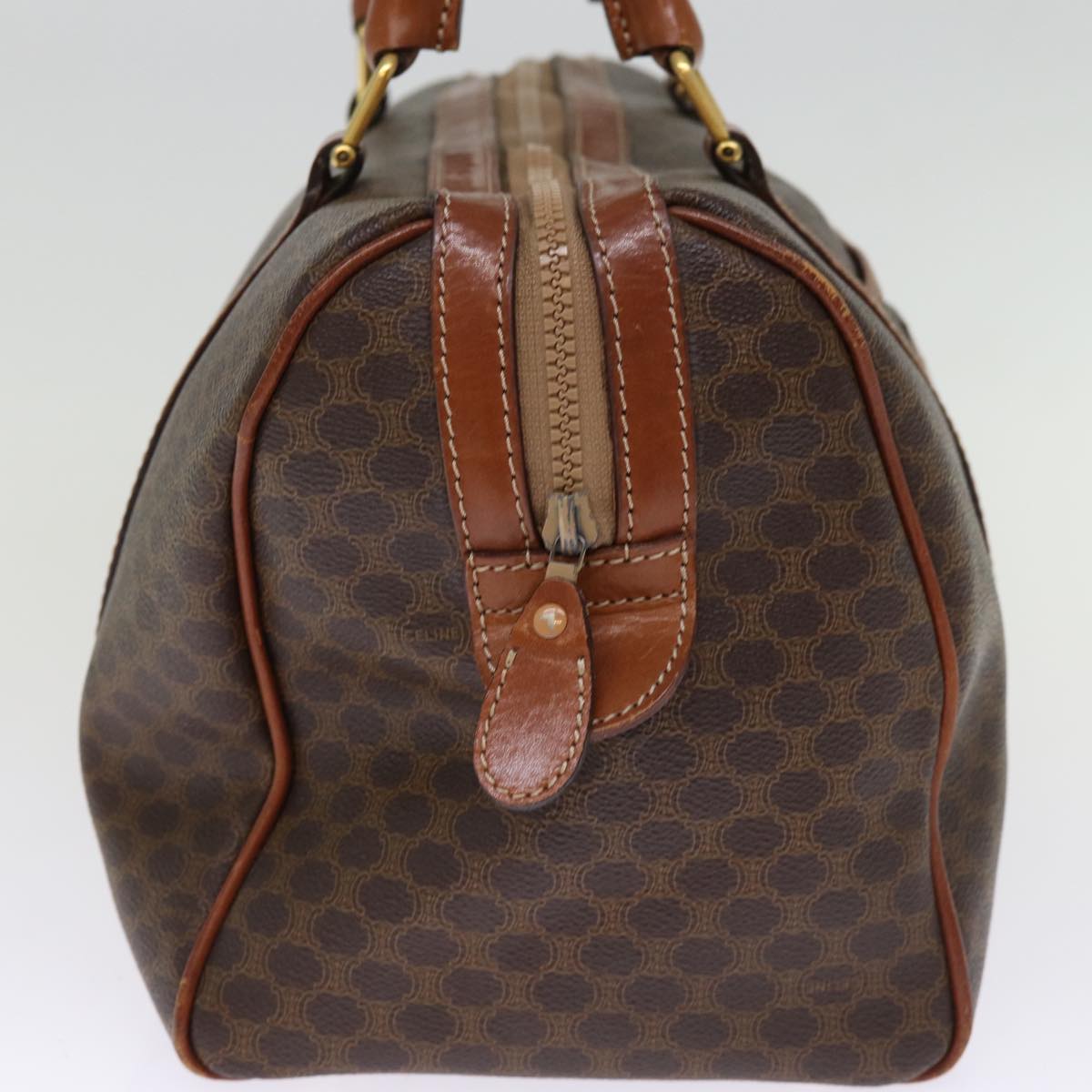 Luxury CELINE Macadam Canvas Boston Bag PVC Leather Brown  76021