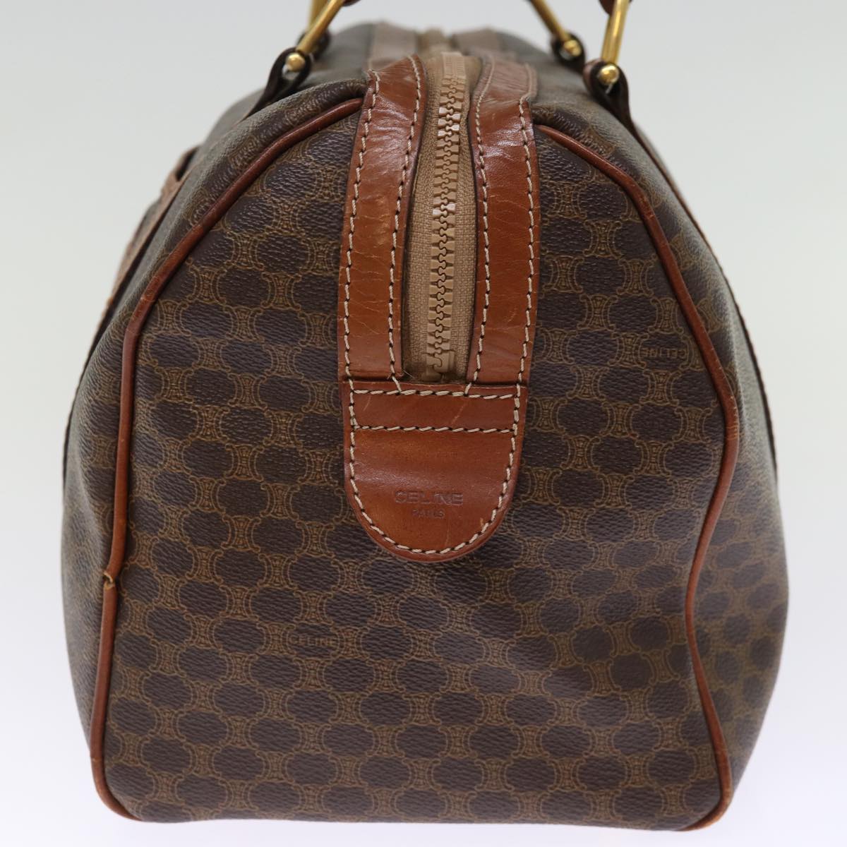 Luxury CELINE Macadam Canvas Boston Bag PVC Leather Brown  76021