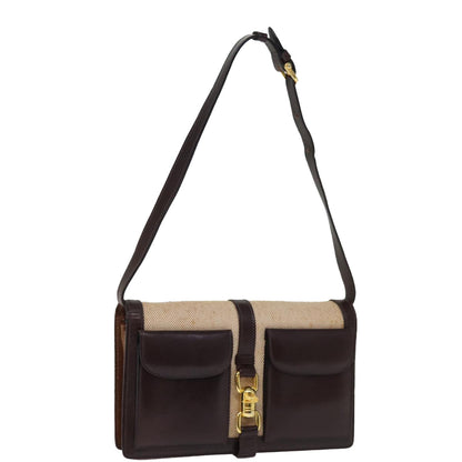 Luxury CELINE Shoulder Bag Canvas Leather Beige  76079