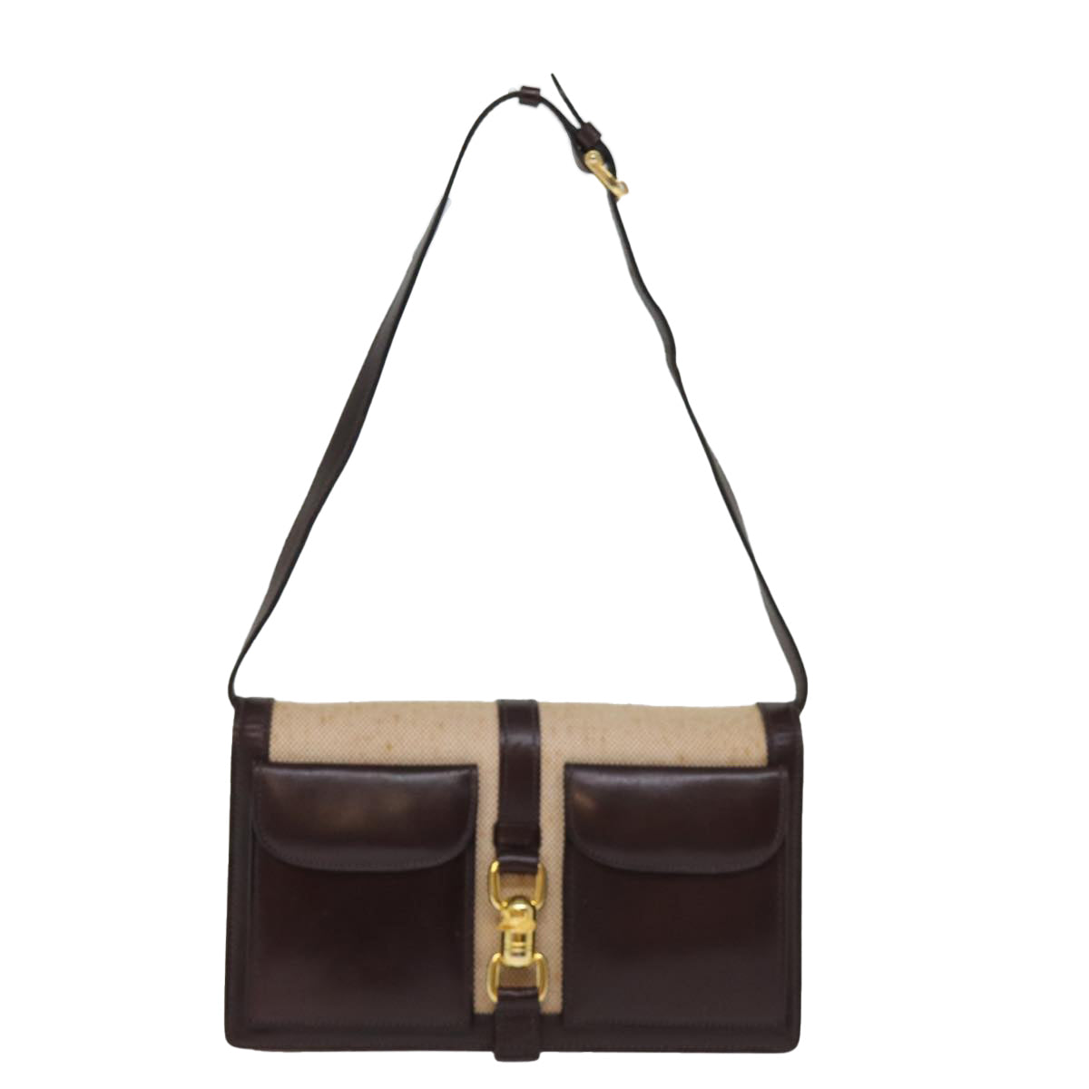 Luxury CELINE Shoulder Bag Canvas Leather Beige  76079