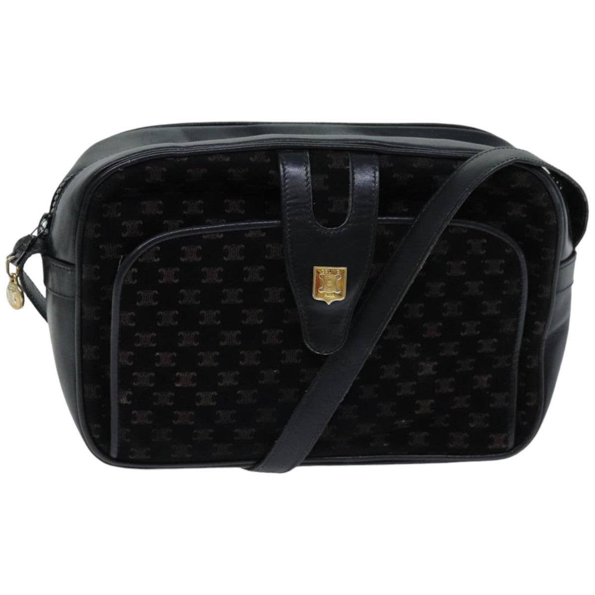 Luxury CELINE Macadam Canvas Shoulder Bag Black  76081