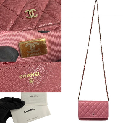 CHANEL Shoulder Bag leather pink Matrasse Caviar skin Women