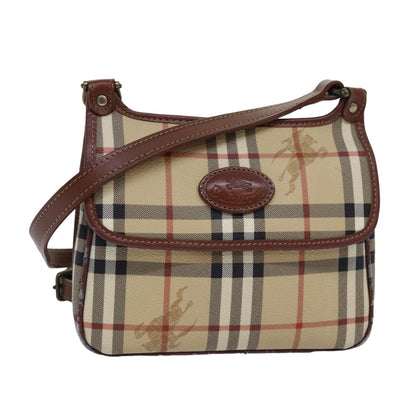 Luxury BurberrySs Nova Check Shoulder Bag PVC Leather Beige Auth 76100