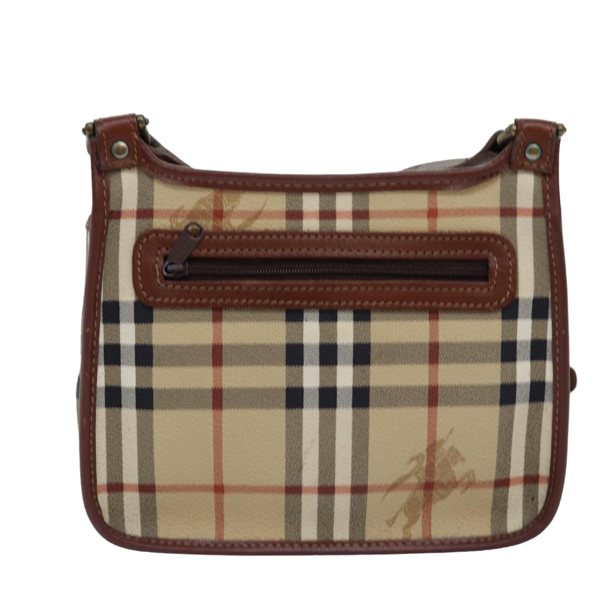 Luxury BurberrySs Nova Check Shoulder Bag PVC Leather Beige Auth 76100