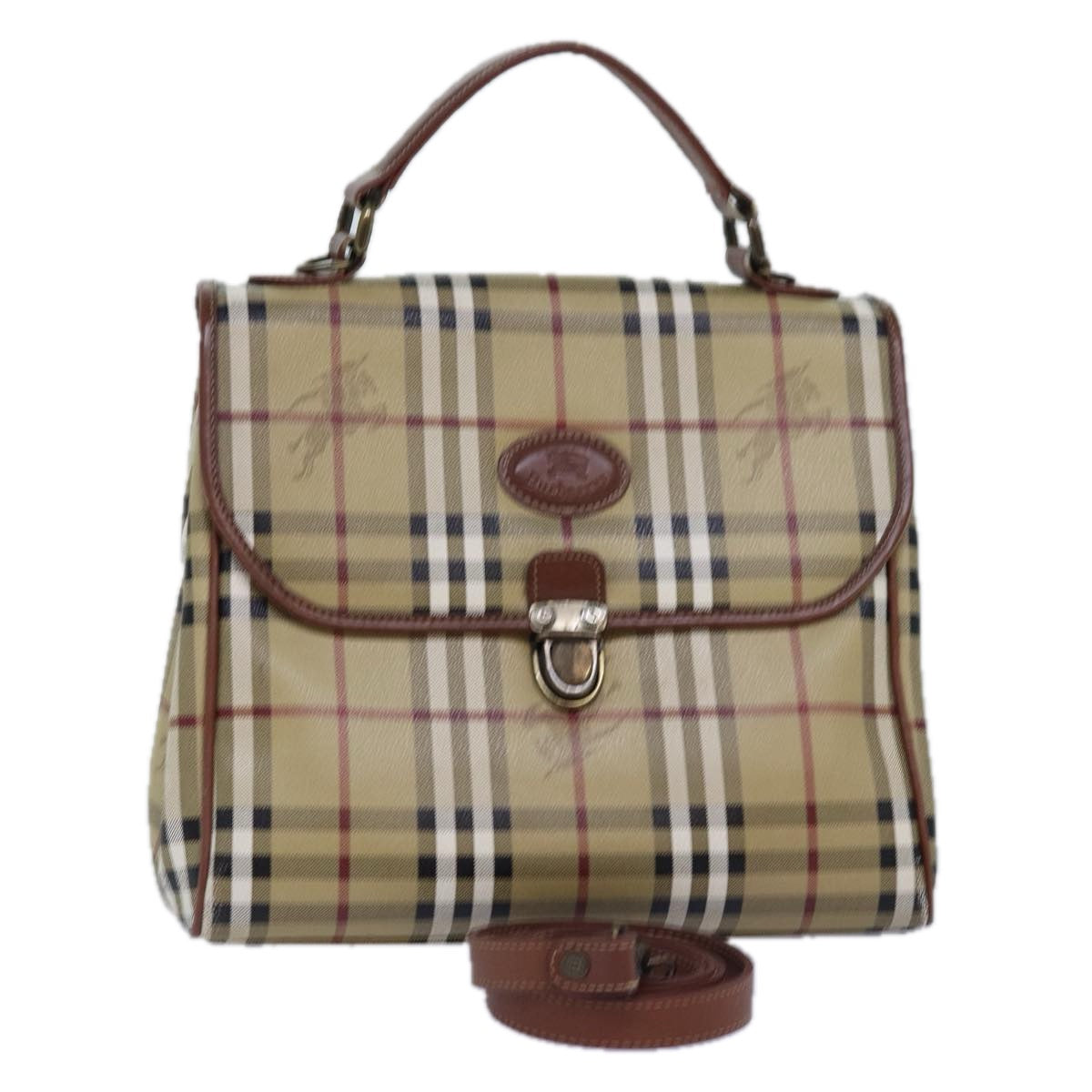 Luxury BurberrySs Nova Check Hand Bag PVC Leather 2way Beige Auth 76101