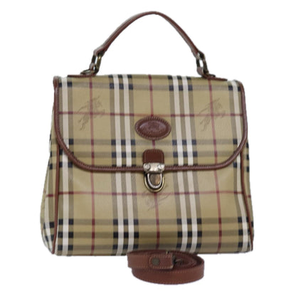 Luxury BurberrySs Nova Check Hand Bag PVC Leather 2way Beige Auth 76101