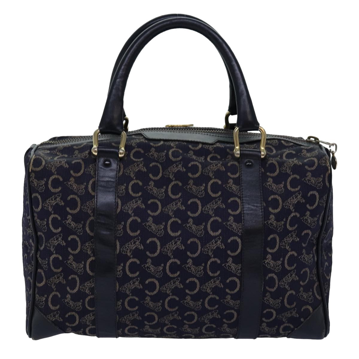 Luxury CELINE C Macadam Canvas Boston Bag Navy  76140