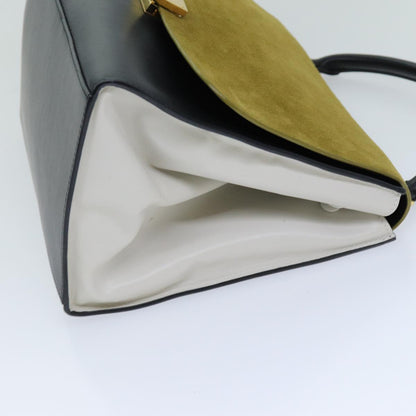 Luxury CELINE Trapeze Hand Bag Suede Leather 2way Black Khaki  76216