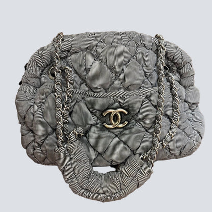 Chanel Nylon Bubble Striped Quilt Accordion Flap Bag Blue, 2009-2010