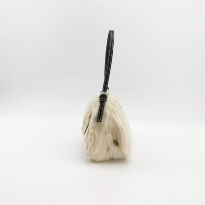 Fendi Mini Mamma Baguette White Rabbit Fur Shoulder Bag