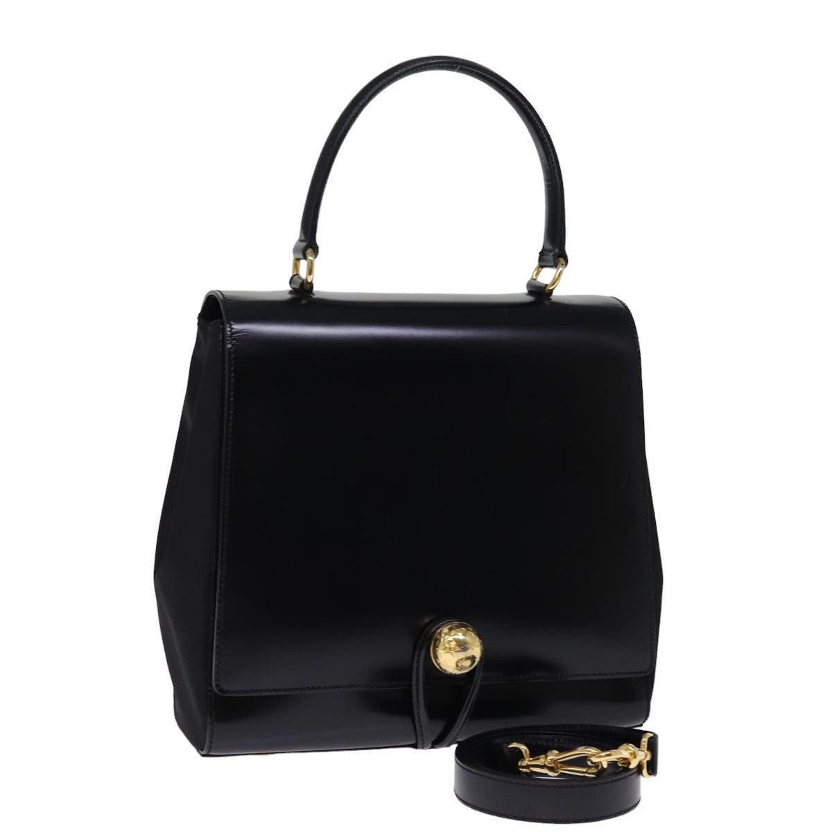 Luxury CELINE Hand Bag Patent leather 2way Black  76412