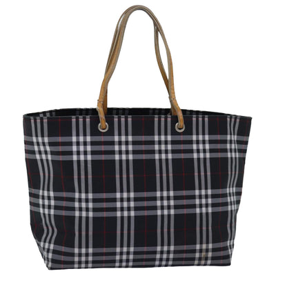Luxury Burberry Nova Check Hand Bag Nylon Black Auth 76571