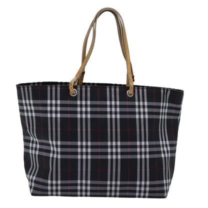 Luxury Burberry Nova Check Hand Bag Nylon Black Auth 76571
