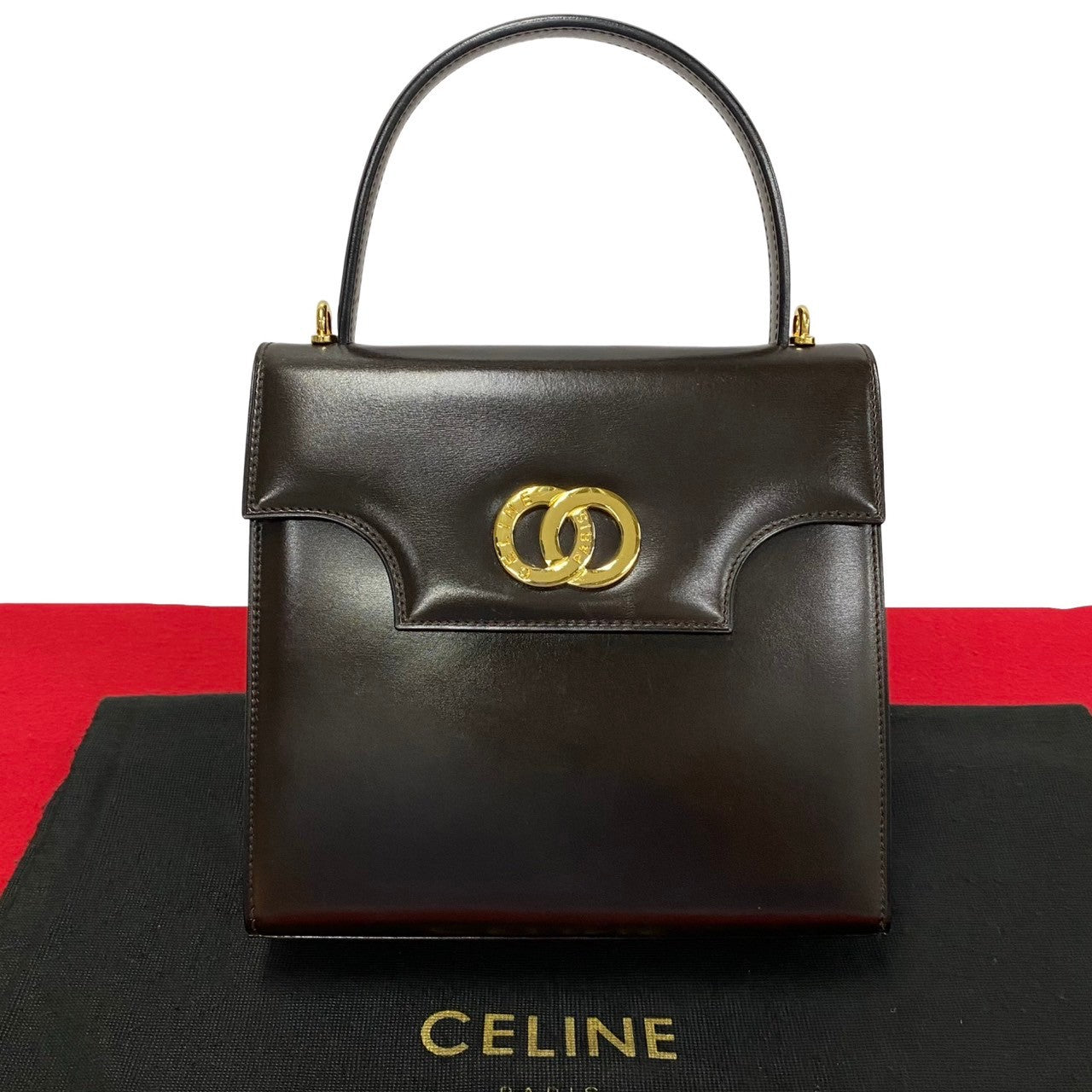 CELINE Tote Bag Calfskin Brown Circle Logo Metal Women