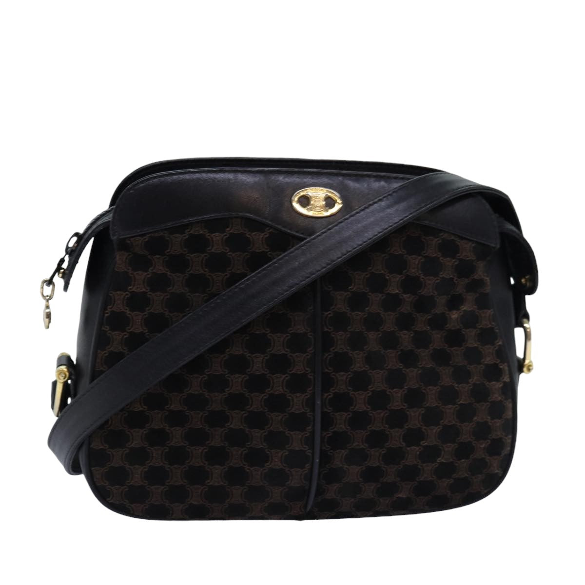 Luxury CELINE Triomphe Canvas Shoulder Bag Suede Black  76792