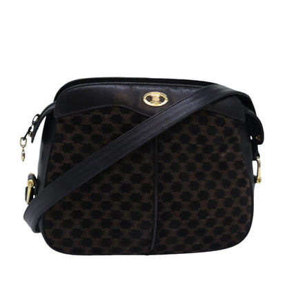 Luxury CELINE Triomphe Canvas Shoulder Bag Suede Black  76792