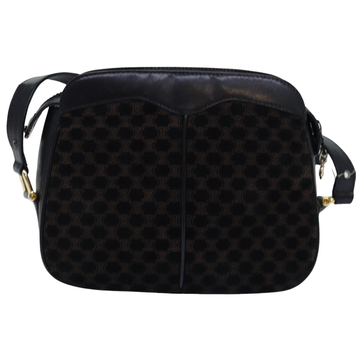 Luxury CELINE Triomphe Canvas Shoulder Bag Suede Black  76792