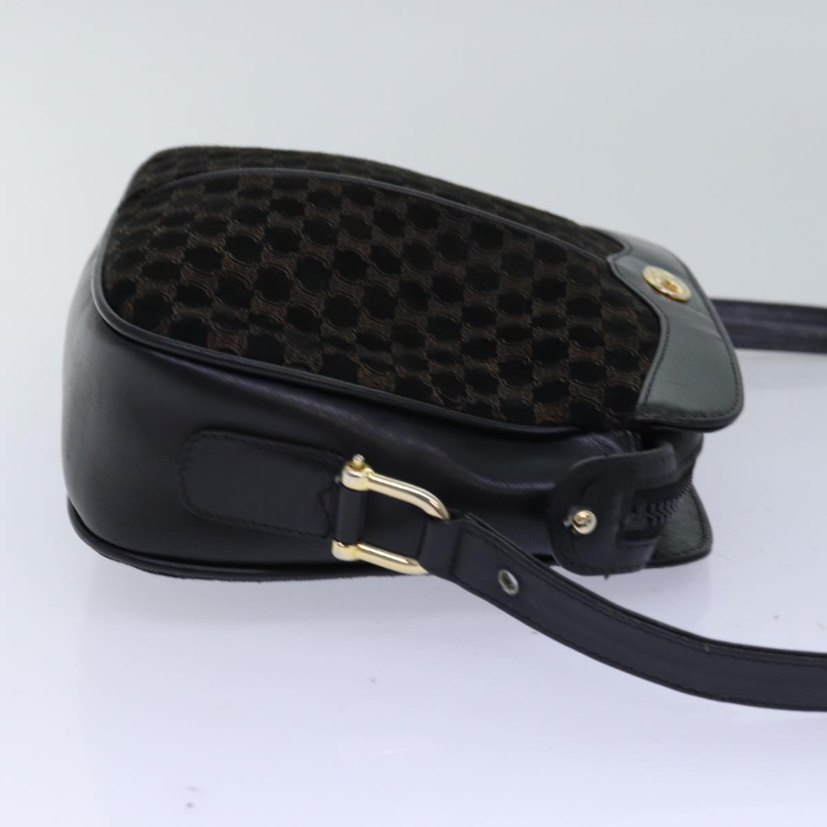 Luxury CELINE Triomphe Canvas Shoulder Bag Suede Black  76792