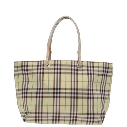 Luxury Burberry Nova Check Tote Bag Nylon Beige Auth 76851