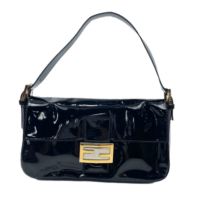 Fendi Baguette Black Patent Leather with Gold Hardware