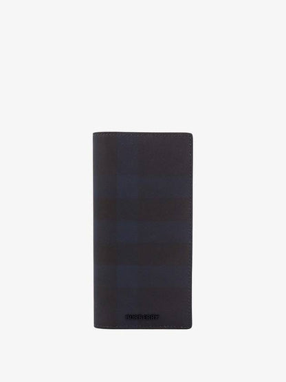 Luxury Burberry Coated Canvas Check Motif Long Wallet Navy