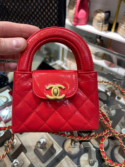 CHANEL SHINY AGED CALFSKIN QUILTED NANO KELLY SHOPPER BAG