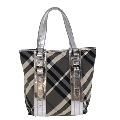 Luxury Burberry Nova Check Tote Bag Nylon Gray Auth 77008