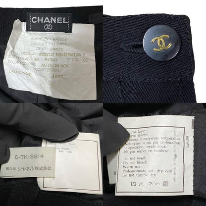CHANEL Pants wool black COCO Mark button Women 38