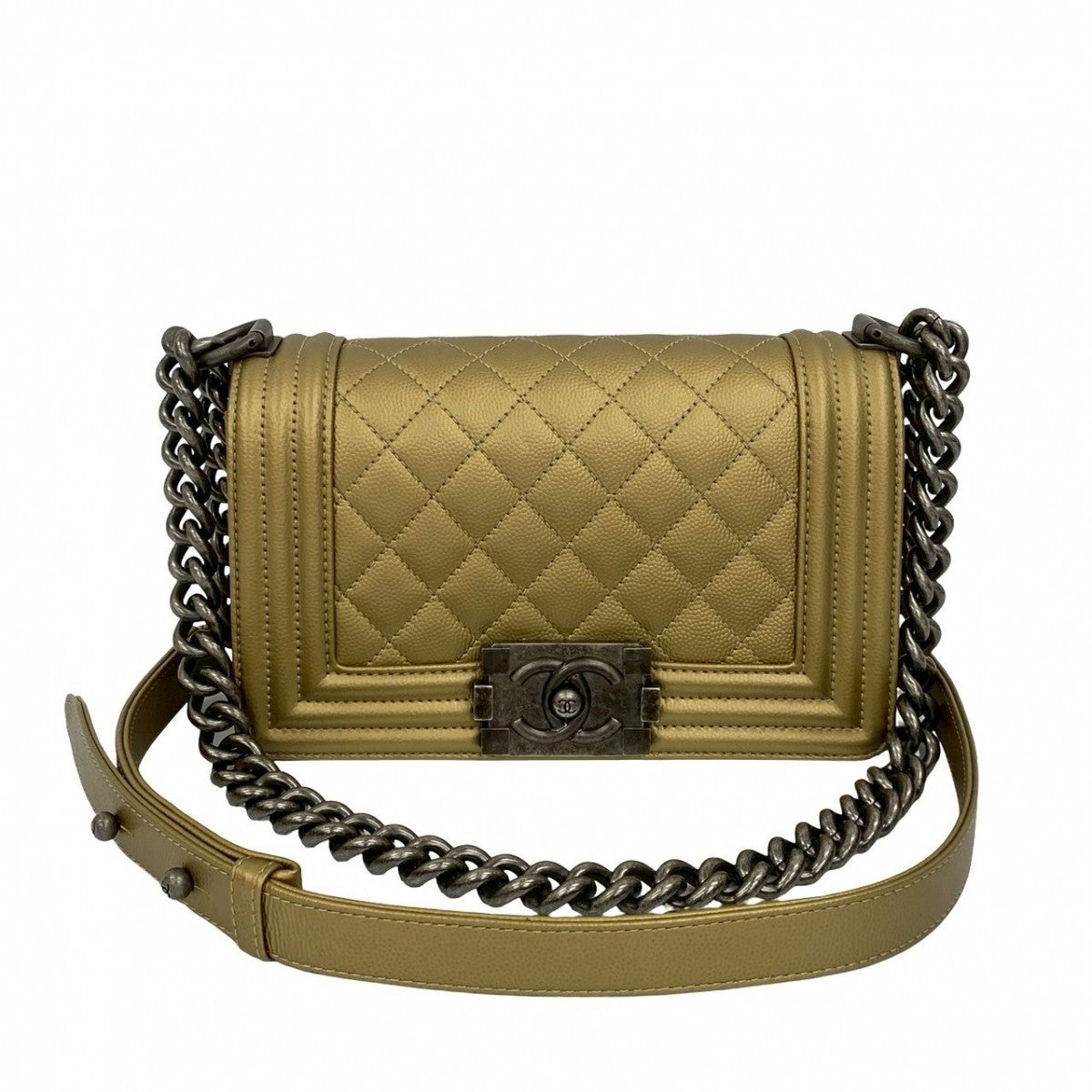 CHANEL Shoulder Bag Matt caviar skin gold Boy chanel