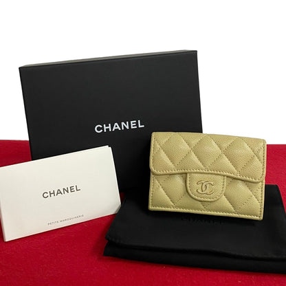 CHANEL Tri-fold wallet leather beige Matrasse Caviar skin Women