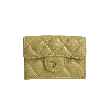 CHANEL Tri-fold wallet leather beige Matrasse Caviar skin Women