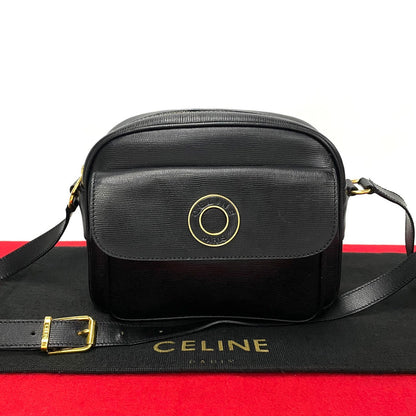 CELINE Shoulder Bag leather black Circle logo Women(Unisex)