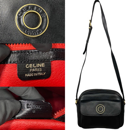 CELINE Shoulder Bag leather black Circle logo Women(Unisex)