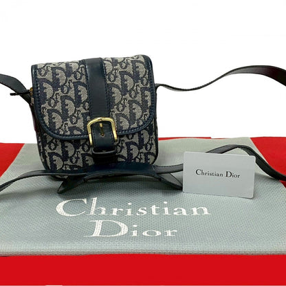 Dior Shoulder Bag Leather, Canvas Navy Trotter Pattern Women
