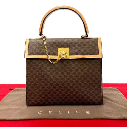 CELINE Handbag Leather, PVC Brown Macadam Blason Triomphe logo ring Metal Women