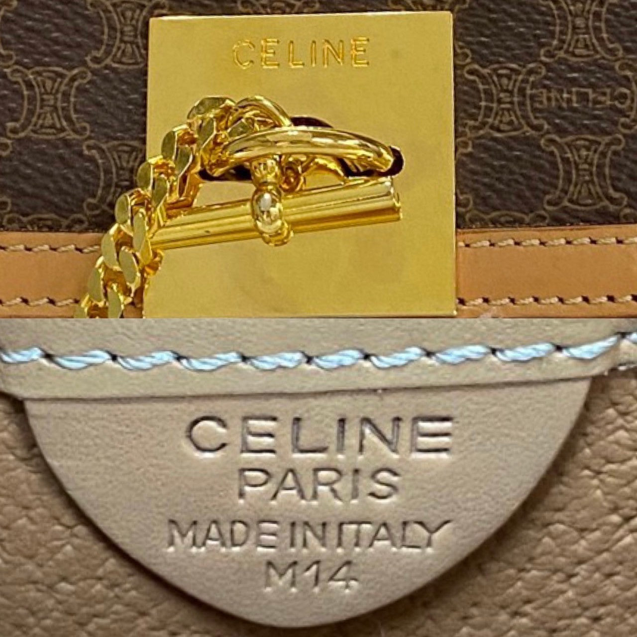 CELINE Handbag Leather, PVC Brown Macadam Blason Triomphe logo ring Metal Women