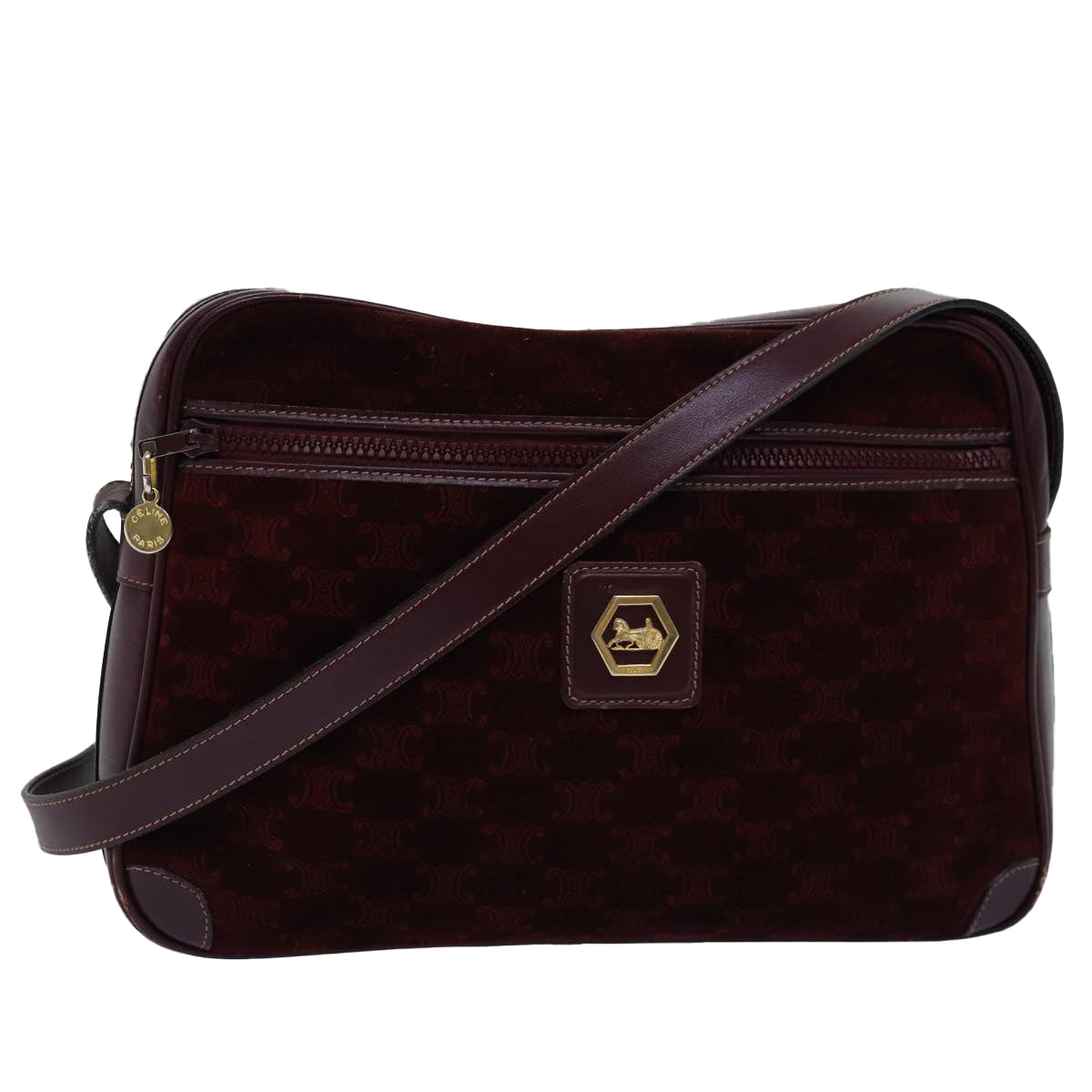 Luxury CELINE Macadam Canvas Shoulder Bag Bordeaux  77323