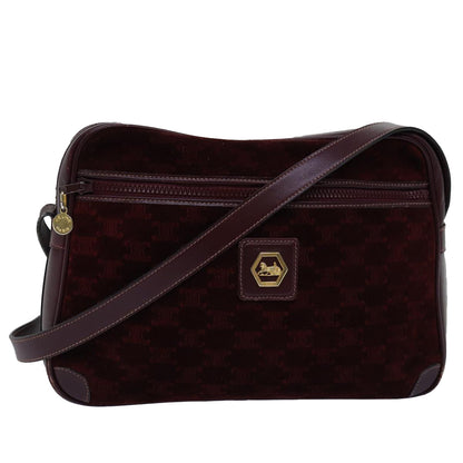 Luxury CELINE Macadam Canvas Shoulder Bag Bordeaux  77323