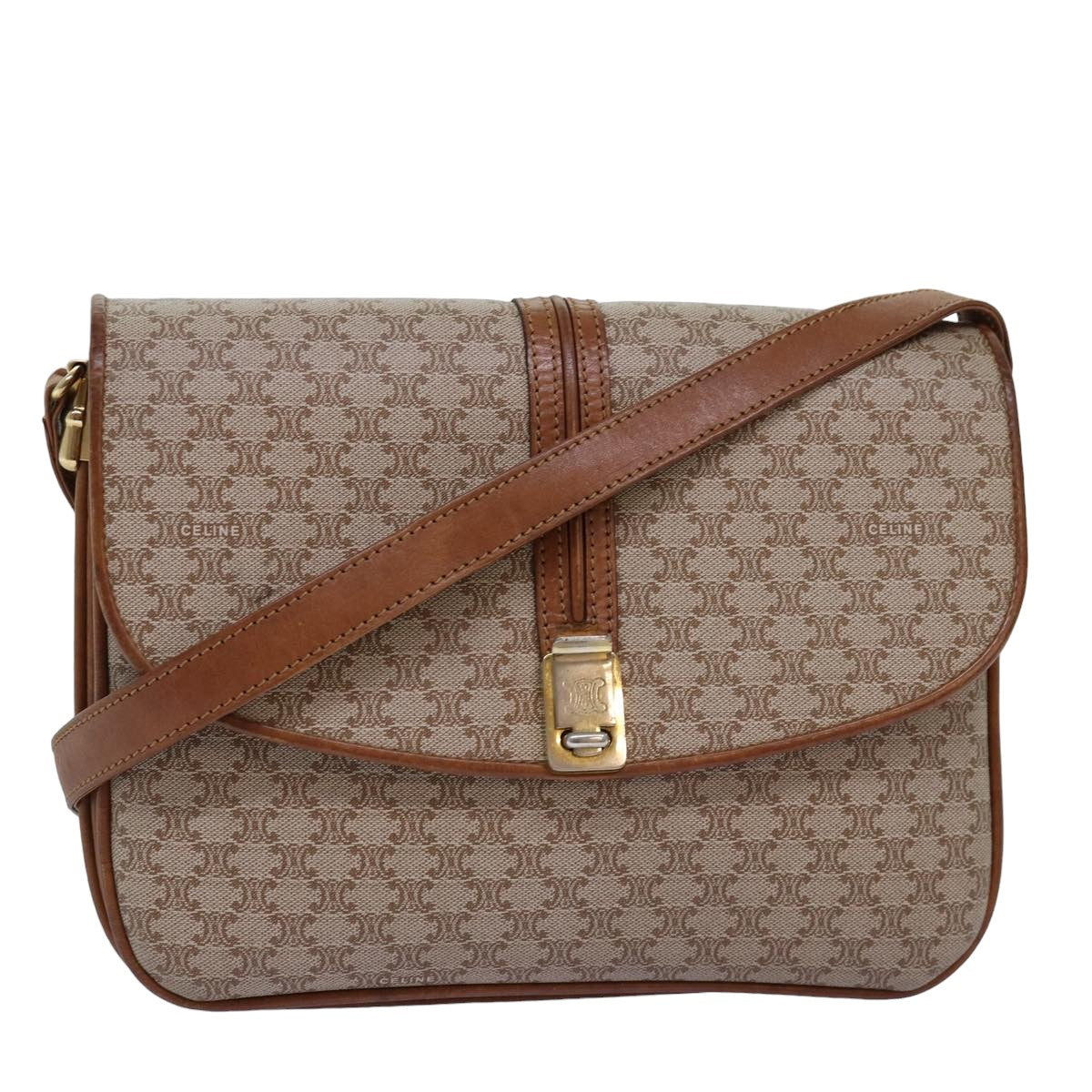 Luxury CELINE Macadam Canvas Shoulder Bag Beige  77325