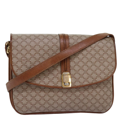 Luxury CELINE Macadam Canvas Shoulder Bag Beige  77325