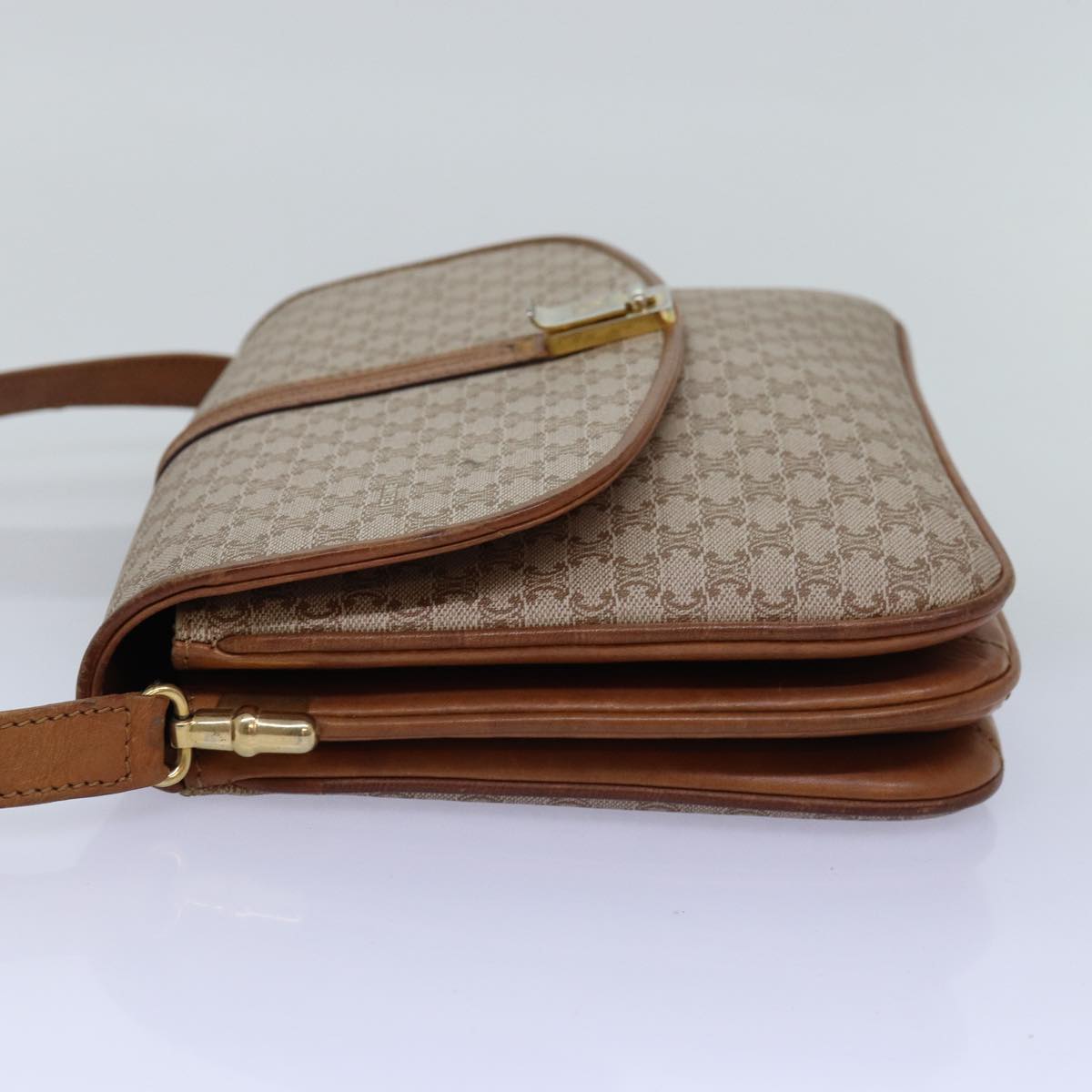Luxury CELINE Macadam Canvas Shoulder Bag Beige  77325
