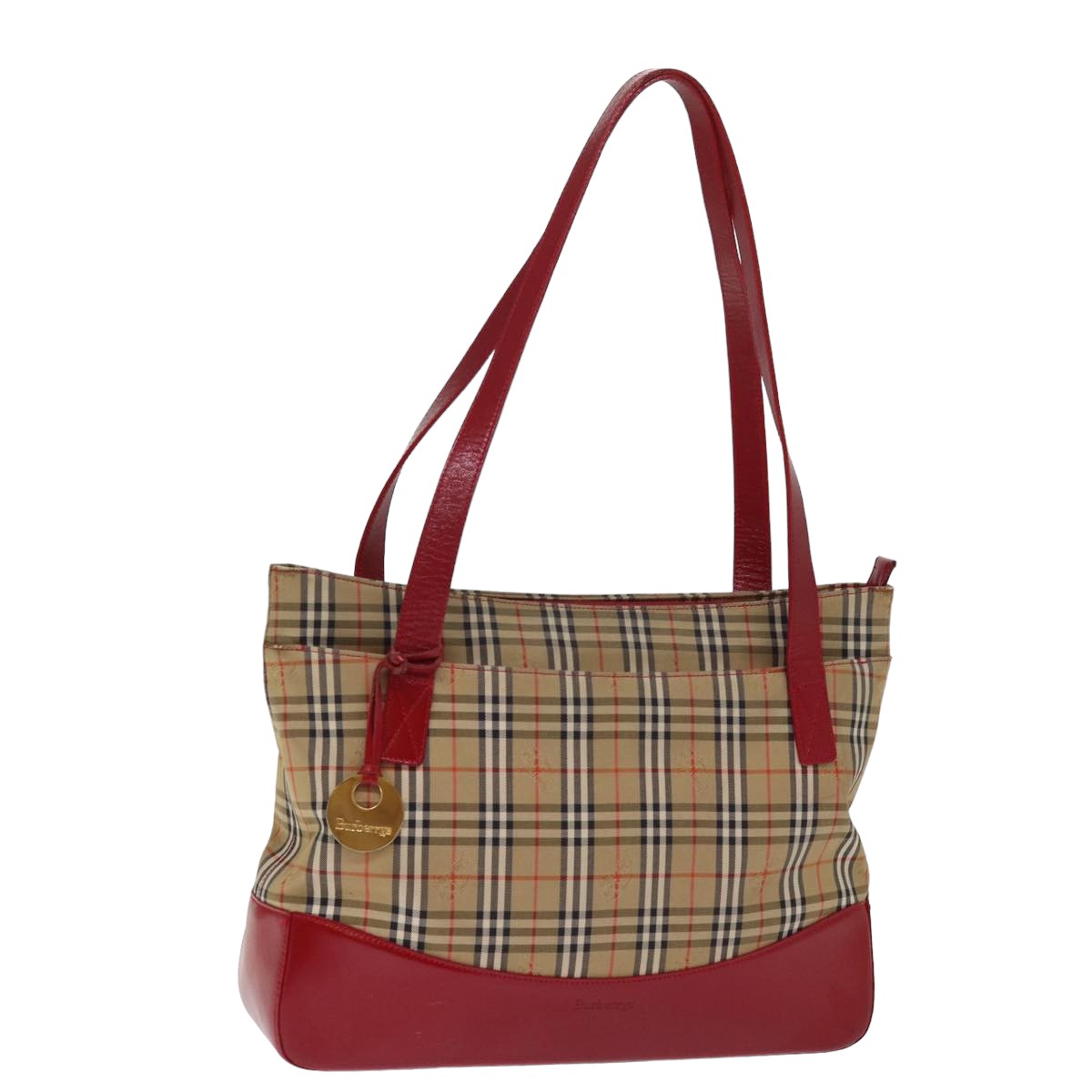 Luxury BurberrySs Nova Check Shoulder Bag Canvas Leather Beige Red Auth 77378