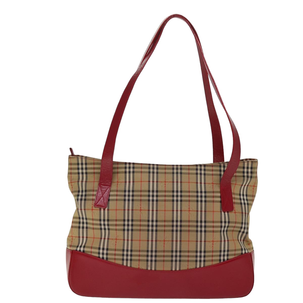 Luxury BurberrySs Nova Check Shoulder Bag Canvas Leather Beige Red Auth 77378