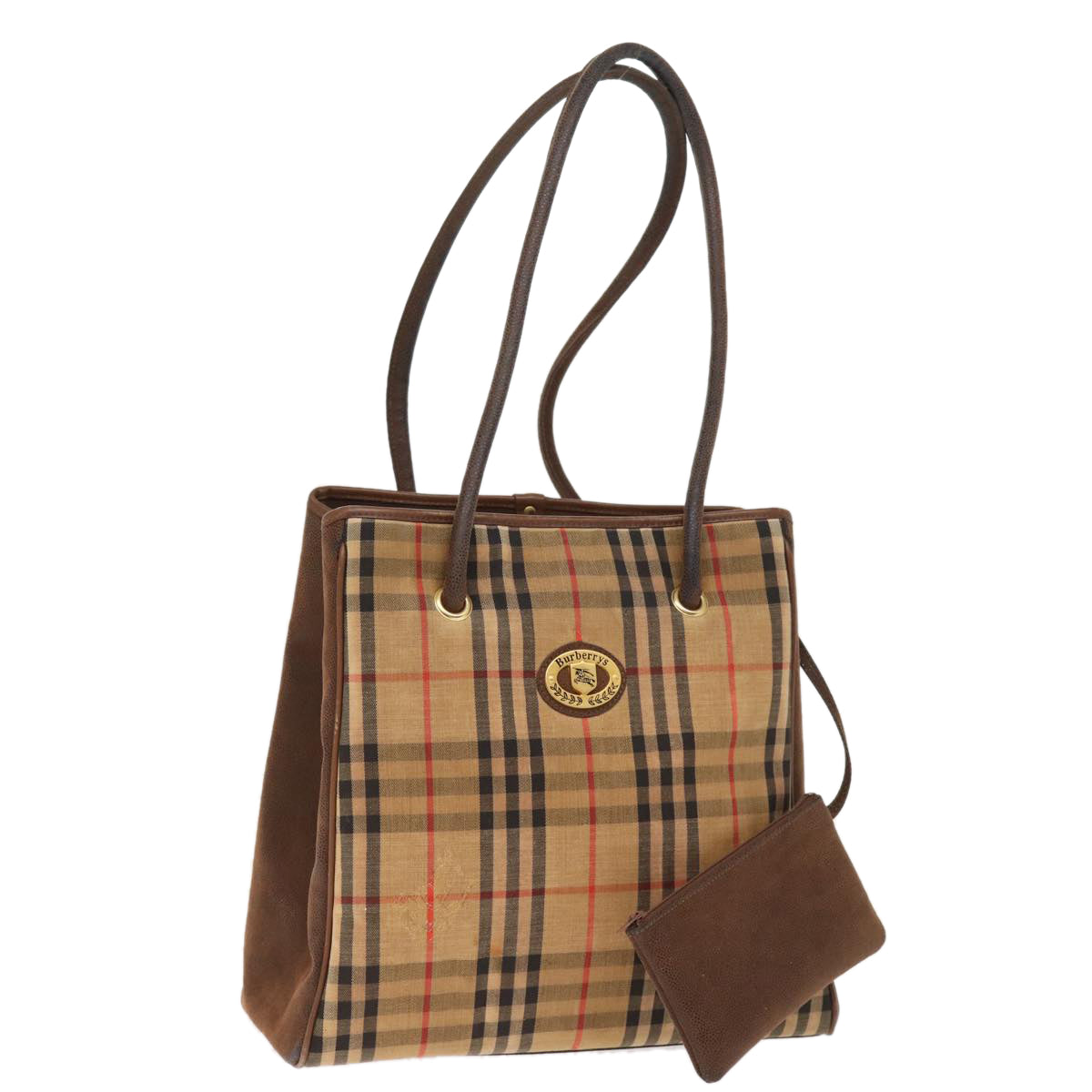 Luxury BurberrySs Nova Check Tote Bag Canvas Beige Auth 77379