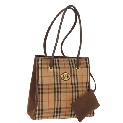 Luxury BurberrySs Nova Check Tote Bag Canvas Beige Auth 77379