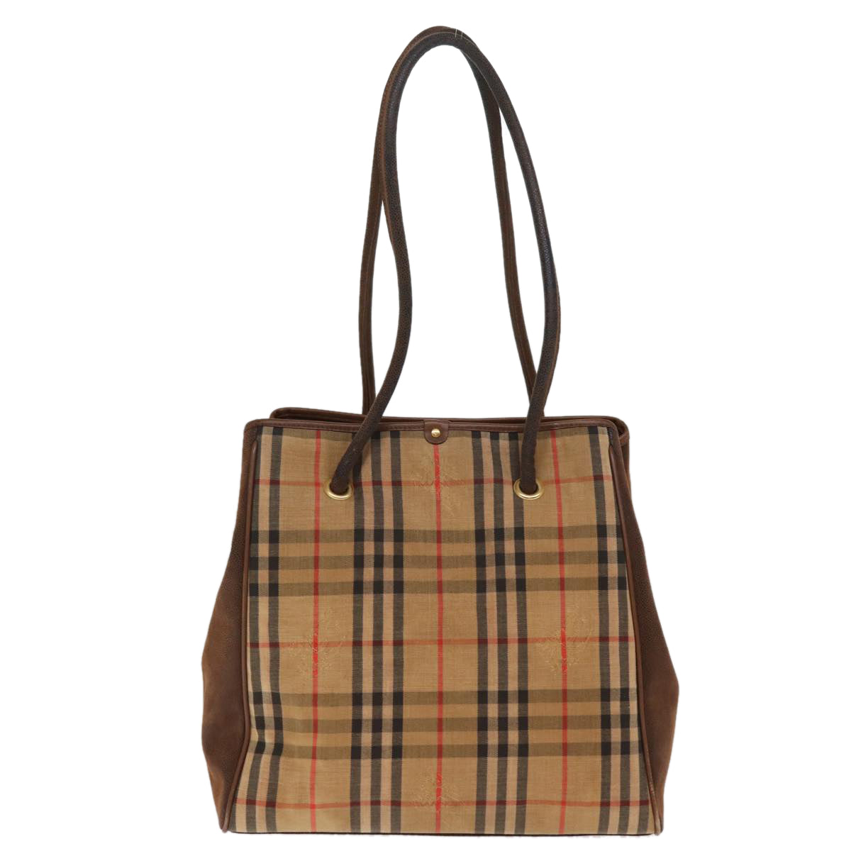 Luxury BurberrySs Nova Check Tote Bag Canvas Beige Auth 77379