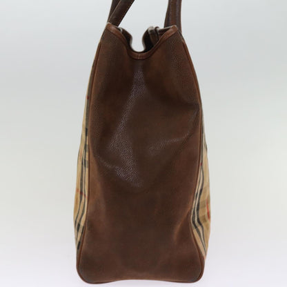Luxury BurberrySs Nova Check Tote Bag Canvas Beige Auth 77379