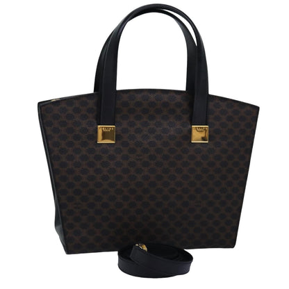 Luxury CELINE Macadam Canvas Hand Bag PVC 2way Black  77386